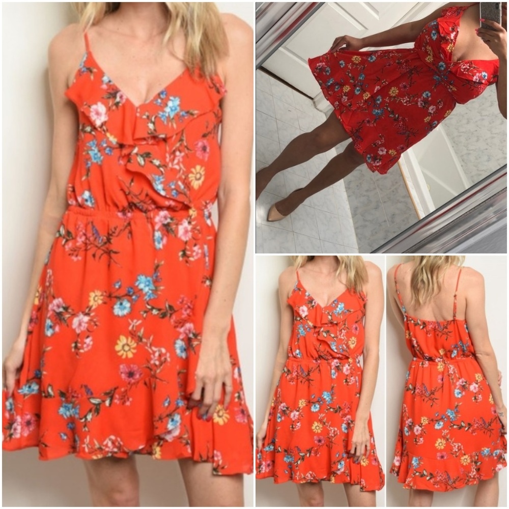 RED FLORAL SUN DRESS